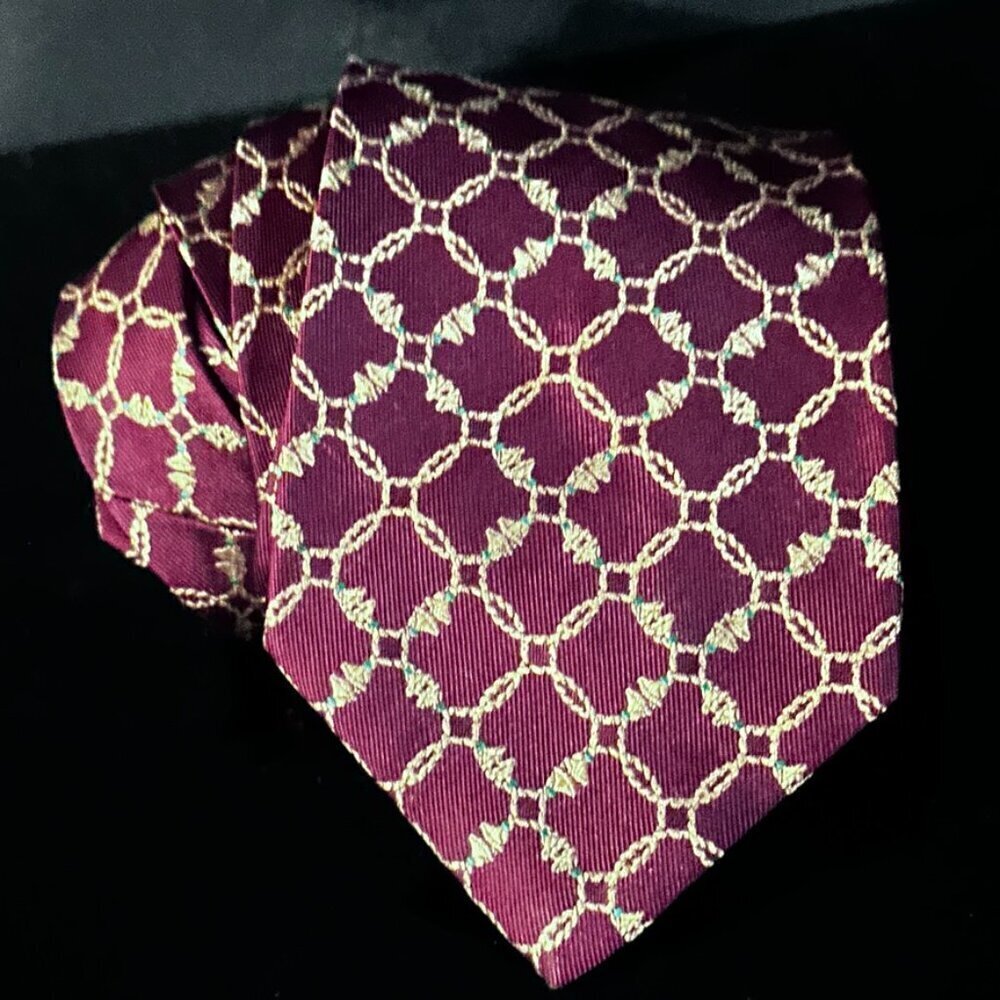 Gianfranco Ferre Neckwear Tie Silk Red Gold Baroque Filigree Maroon Luxury EUC